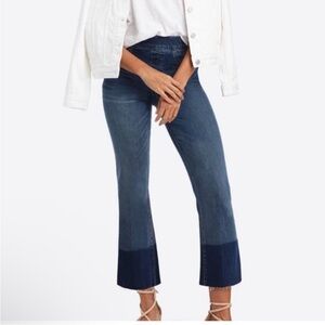 Spanx Cropped Two Tone Denim Flare Jeans Size M.
